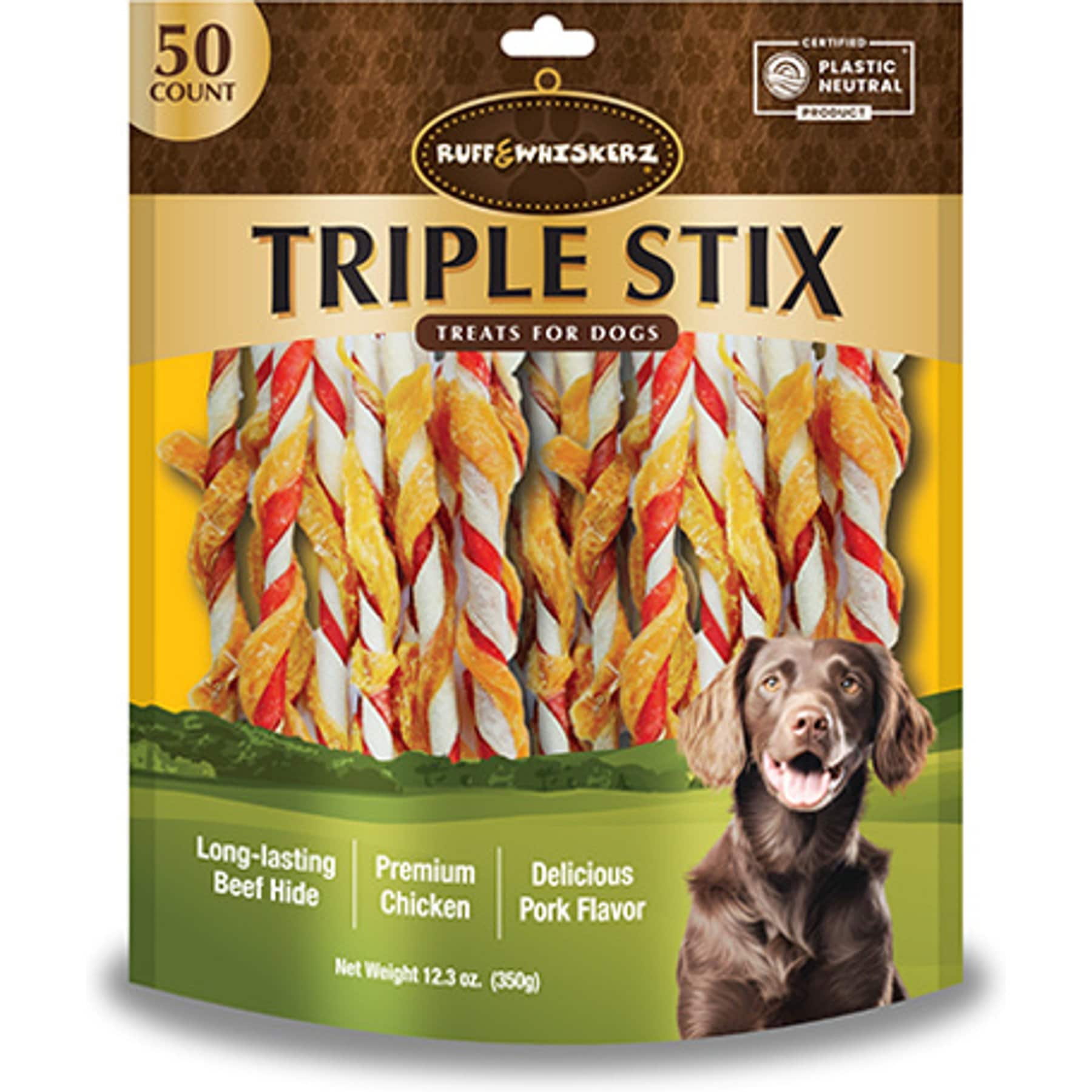 Ruff & Whiskerz Triple Stix Dog Rawhide Treats, 50 count