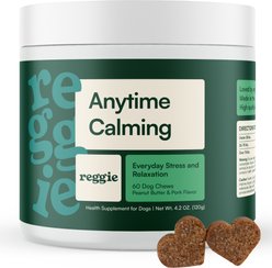 Reggie Anytime Calming Chew Peanut Butter & Pork Flavored Soft Chew Calming Supplement for Dogs, 60 count