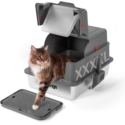 Topyangs Topyangs Enclosed High Sided Stainless Steel Multi Cat Litter Box, XXXX-Large: 28 x 20 x 17-in