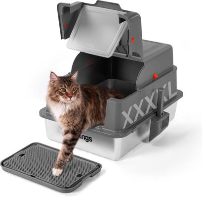 TOPYANGS Enclosed High Sided Stainless Steel Multi Cat Litter Box, XXXX- Large: 28 x 20 x 17-in - Chewy.com