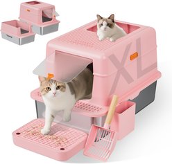 Topyangs Flip-Top Design Enclosed High Sides Stainless Steel Cat Litter Box with Lid, Pink, X-Large: 20-L slide 1 of 7