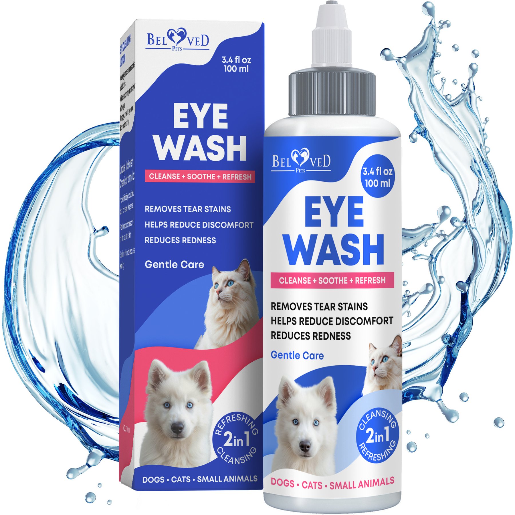 Beloved Pets Tear Stain Dog & Cat Eye Wash Drops, 100-ml bottle