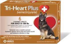 Tri-Heart Plus Chewable Tablet for Dogs, 51-100 lbs, (Brown Box), 6 Chewable Tablets (6-mos. supply)