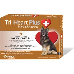 Tri-Heart Plus Chewable Tablet for Dogs, 51-100 lbs, (Brown Box), 6 Chewable Tablets (6-mos. supply)