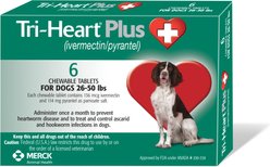Tri-Heart Plus Chewable Tablet for Dogs, 26-50 lbs, (Green Box), 6 Chewable Tablets (6-mos. supply)