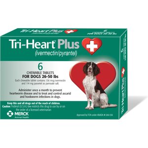 Tri-Heart Plus Chewable Tablet for Dogs, 26-50 lbs, (Green Box), 6 Chewable Tablets (6-mos. supply)