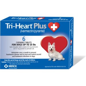 Tri-Heart Plus Chewable Tablet for Dogs, up to 25 lbs, (Blue Box), 6 Chewable Tablets (6-mos. supply)