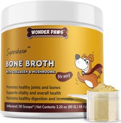 Wonder Paws Bone Broth Powder with Organic Mushrooms, Collagen Powder Digestion, Immunity & Joint Support Supplement for Dogs, 3.20-oz jar