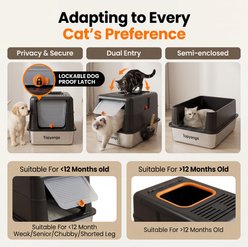 Topyangs 135° Flip-Top Enclosed High Side Anti-Spill Stainless Steel Cat Litter Box with Lid & Odor-Control Metal Breeze System, X-Large, Black slide 2 of 9