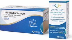 Vetsulin Insulin U-40 for Dogs & Cats, 10-mL + Merck Insulin Syringes U-40 29 Gauge x 0.5-in, 0.5 mL, 100 syringes