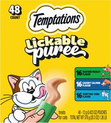 Temptations Creamy Puree Mix-Ups Variety Pack Lickable Cat Treats, 0.42-oz tube, pack of 48