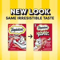 Temptations Creamy Puree with Beef Liver Lickable, Squeezable Cat Treat, 0.425-oz pouch, 16 count slide 2 of 9