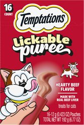 Temptations Creamy Puree with Beef Liver Lickable, Squeezable Cat Treat, 0.425-oz pouch, 16 count