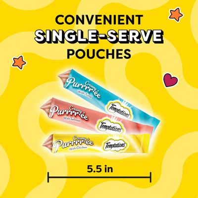 Show full view: Temptations Creamy Puree Salmon, Chicken & Tuna Variety Pack Lickable Cat Treats, 0.42-oz pouch, 24 count slide 8 of 10
