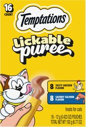 Temptations Creamy Puree Salmon & Chicken Variety Pack Lickable Cat Treats, 0.425-oz, 16 count