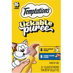Temptations Creamy Puree Salmon & Chicken Variety Pack Lickable Cat Treats, 0.425-oz, 16 count