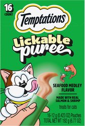 Temptations Creamy Puree Mix-Ups Seafood Medley Flavor Lickable Cat Treats, 0.42-oz tube, pack of 16
