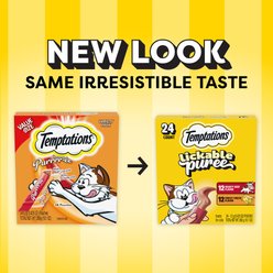 Temptations Creamy Puree with Beef Liver & Cheese Variety Pack Lickable Cat Treats, 0.425-oz pouch, 24 count slide 2 of 9