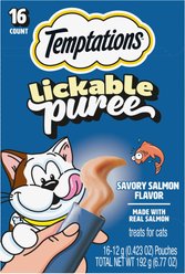 Temptations Creamy Puree with Salmon Lickable Cat Treats, 0.425-oz pouch, 16 count