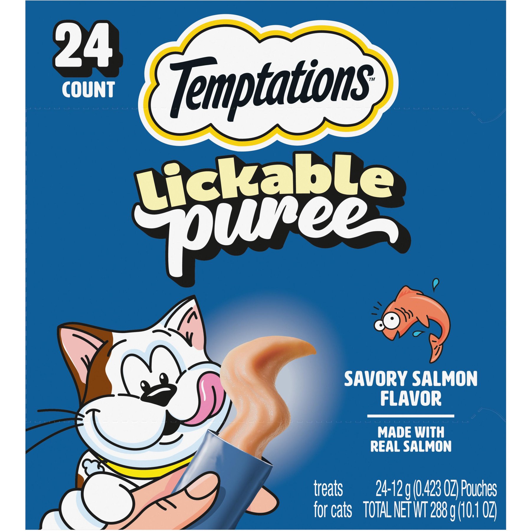 Temptations Creamy Puree with Salmon Lickable Cat Treats, 0.42-oz pouch, 24 count