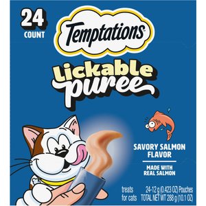 Temptations Creamy Puree with Salmon Lickable Cat Treats, 0.425-oz pouch, 24 count