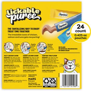 Temptations Creamy Puree Salmon, Chicken & Tuna Variety Pack Lickable Cat Treats, 0.42-oz pouch, 24 count
