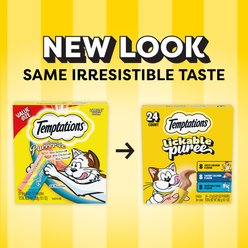 Temptations Creamy Puree Salmon, Chicken & Tuna Variety Pack Lickable Cat Treats, 0.42-oz pouch, 24 count slide 2 of 9