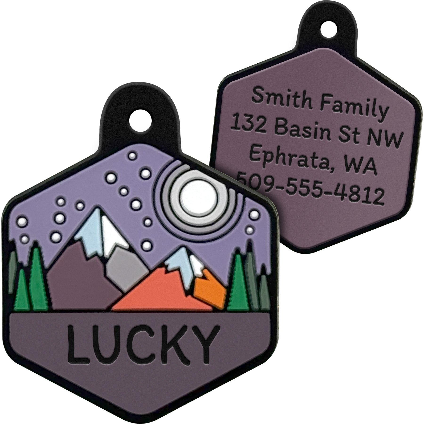 GoTags Hexagon Shaped Silent Silicone Personalized Dog & Cat ID Tag, Mountain Lavender, Hexagon