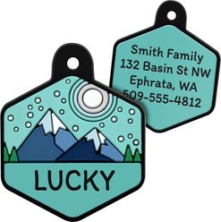 GoTags Hexagon Shaped Silent Silicone Personalized Dog & Cat ID Tag, Mountain Azure, Hexagon