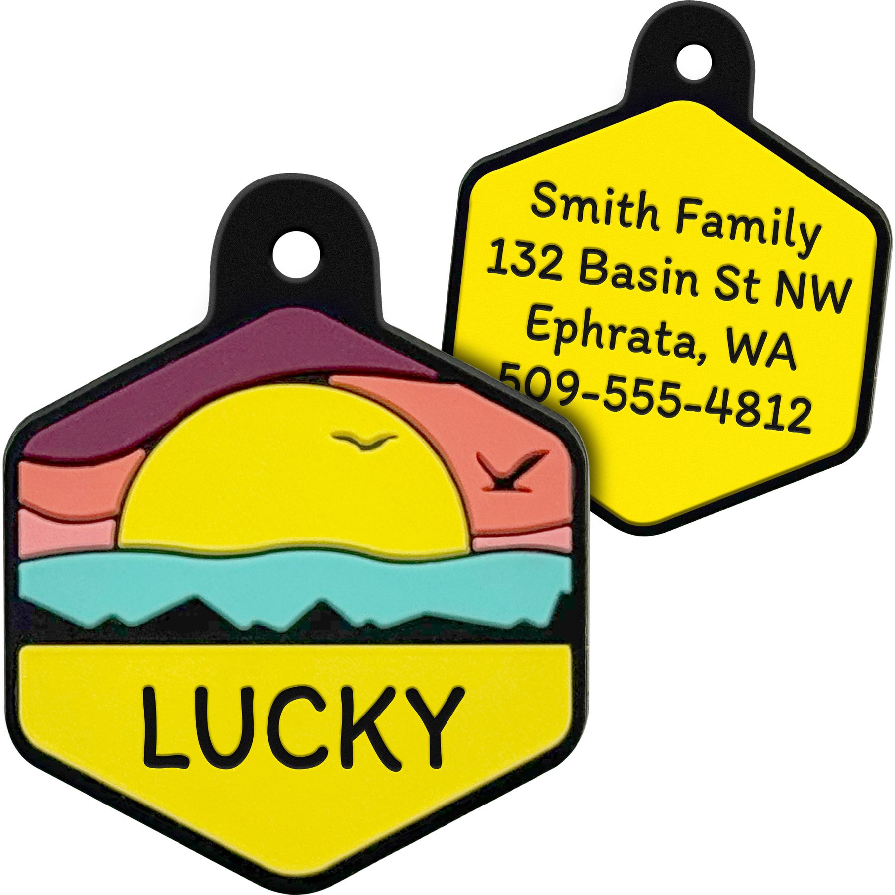 GoTags Hexagon Shaped Silent Silicone Personalized Dog & Cat ID Tag, Beach Pink, Hexagon