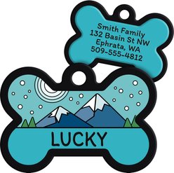 GoTags Bone Shaped Silent Silicone Personalized Dog & Cat ID Tag, Mountain Azure, Bone