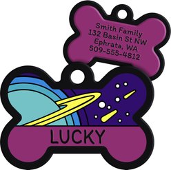GoTags Bone Shaped Silent Silicone Personalized Dog & Cat ID Tag, Planet Purple, Bone