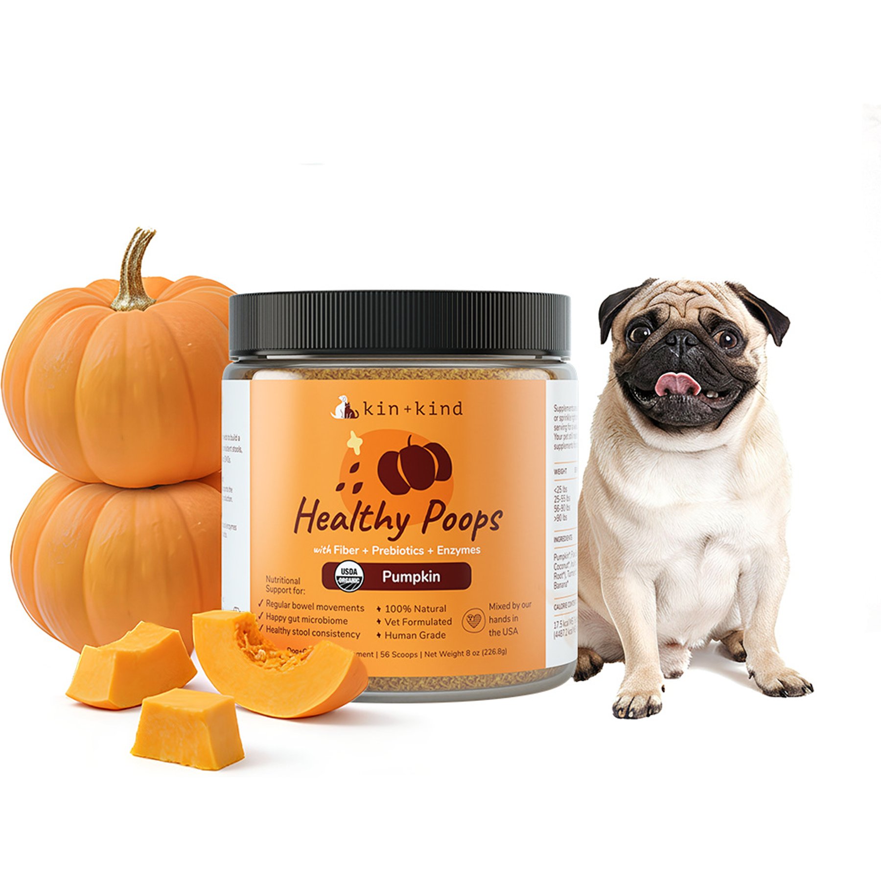 kin+kind Organic Healthy Poops Supplement for Dogs & Cats, 8-oz jar