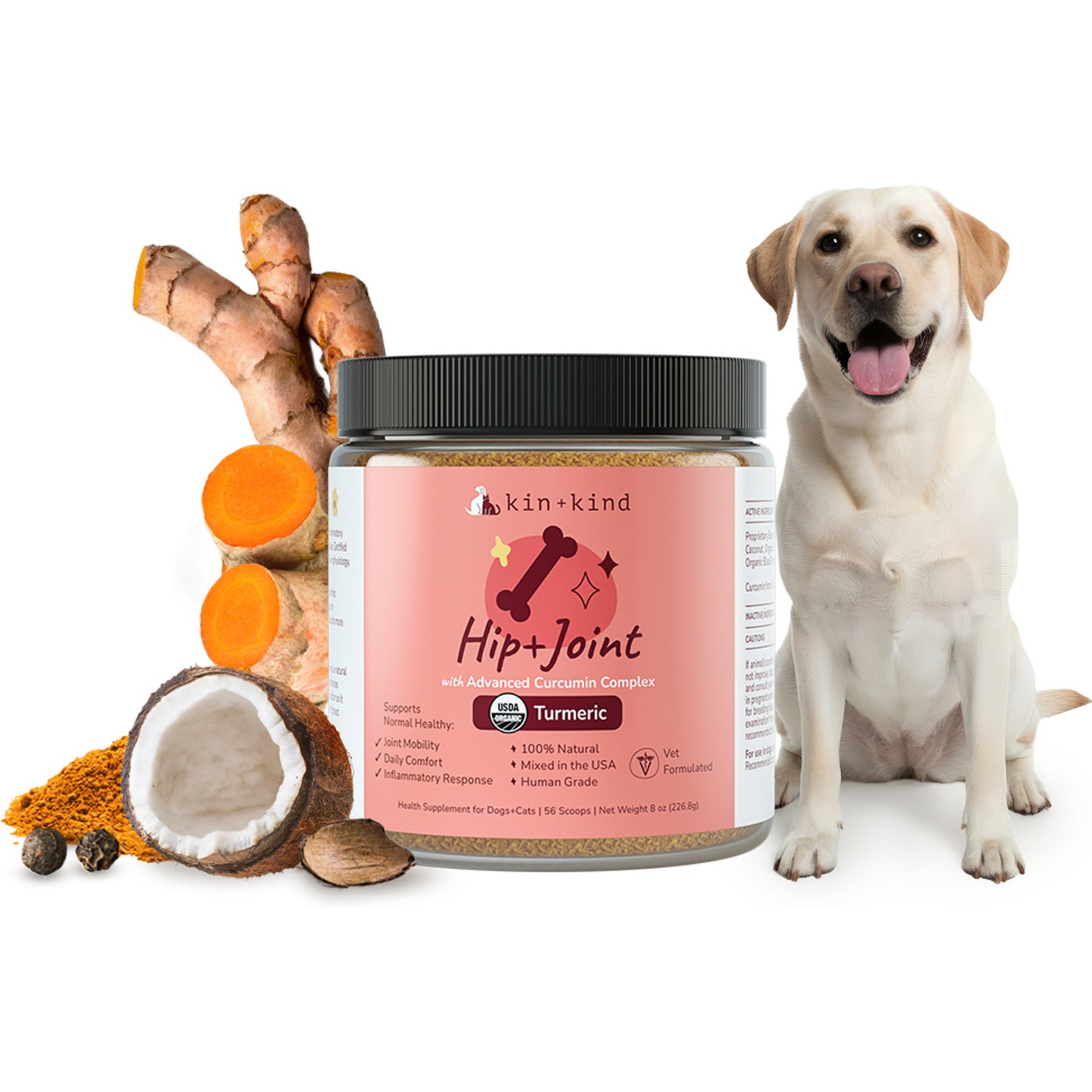 kin+kind Organic Hip+Joint Supplement for Dogs & Cats, 8-oz jar