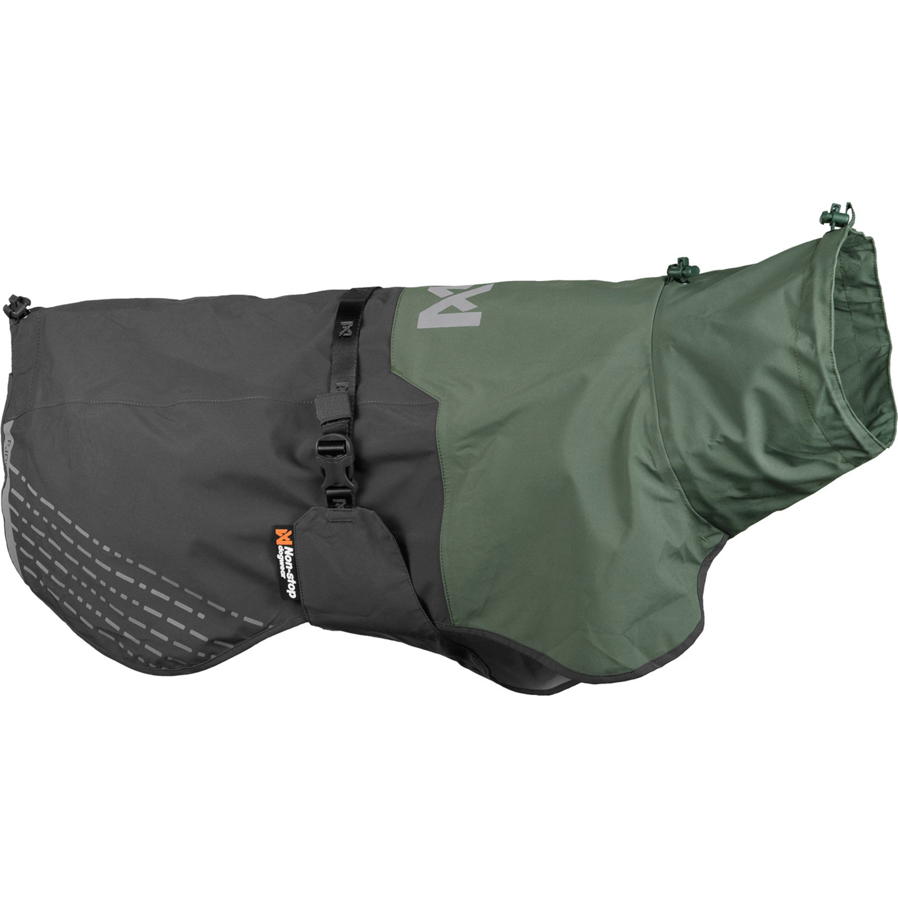 Non-stop Dogwear Fjord Dog Raincoat, Green/Grey, 50