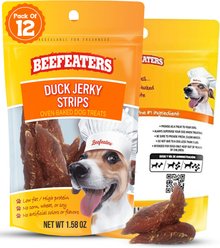 Beefeaters Duck Strips Jerky Dog Treats, 1.58-oz bag, case of 12