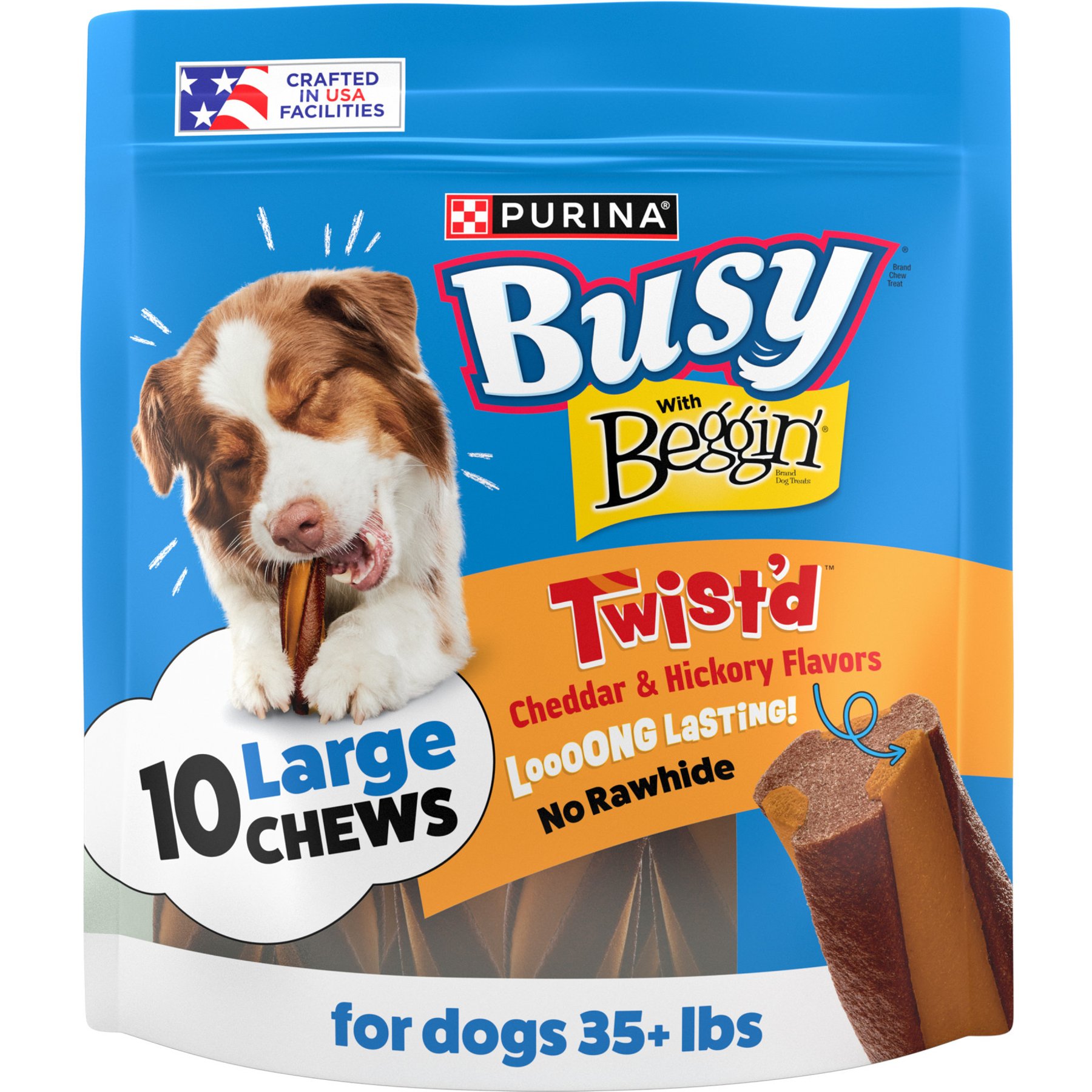Busy Bone with Beggin' Twist'd! Long-Lasting Cheddar & Hickory Smoke Large Dog Treats, 10 count