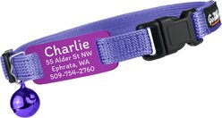 GoTags Personalized Engraved Nameplate Breakaway Cat Collar, Lilac/Lavender, 8 to 12-in neck, 1/2-in wide