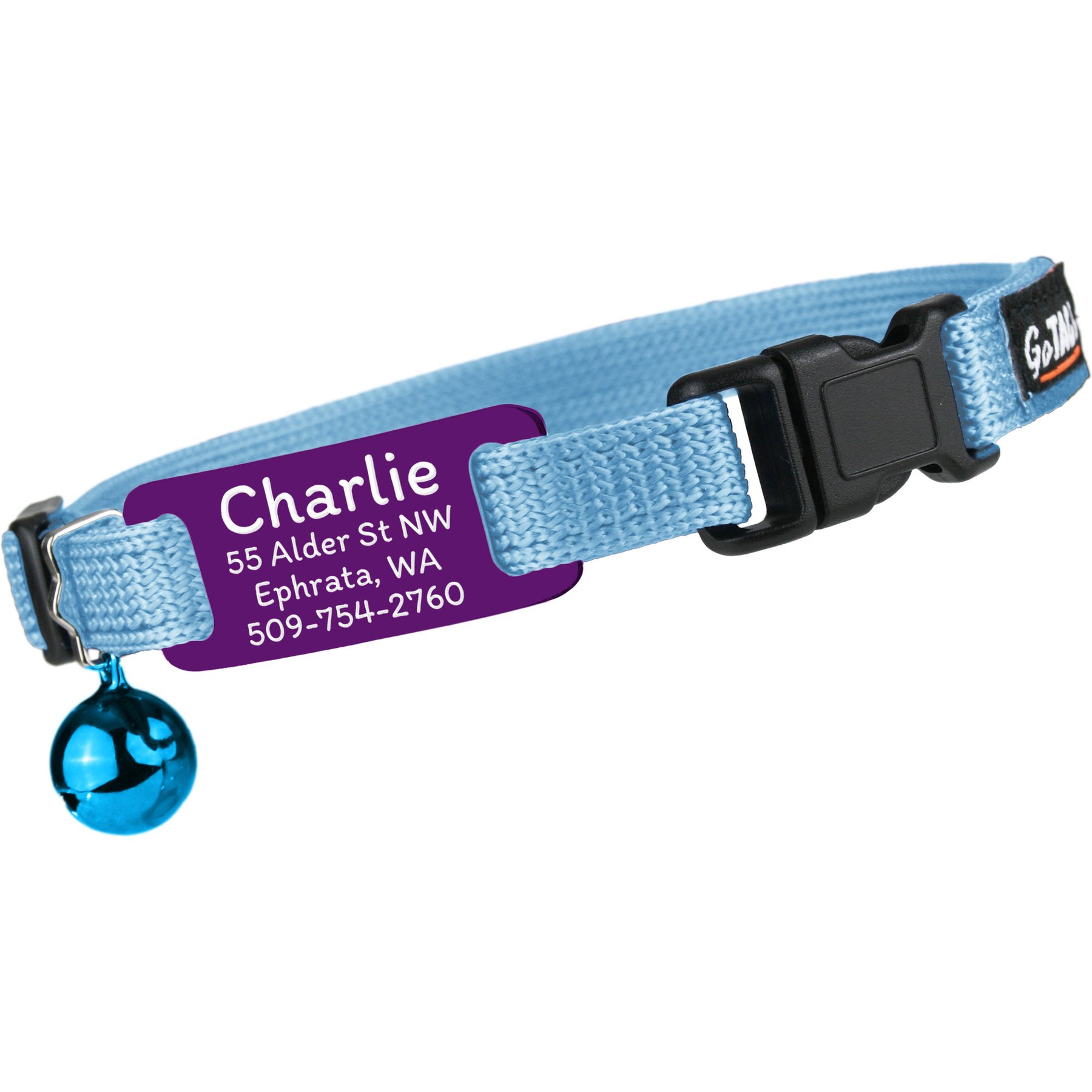 GoTags Personalized Engraved Nameplate Breakaway Cat Collar, Sky Blue/Lavender, 8 to 12-in neck, 1/2-in wide