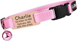 GoTags Personalized Engraved Nameplate Breakaway Cat Collar, Rose/Blush Rose, 8 to 12-in neck, 1/2-in wide