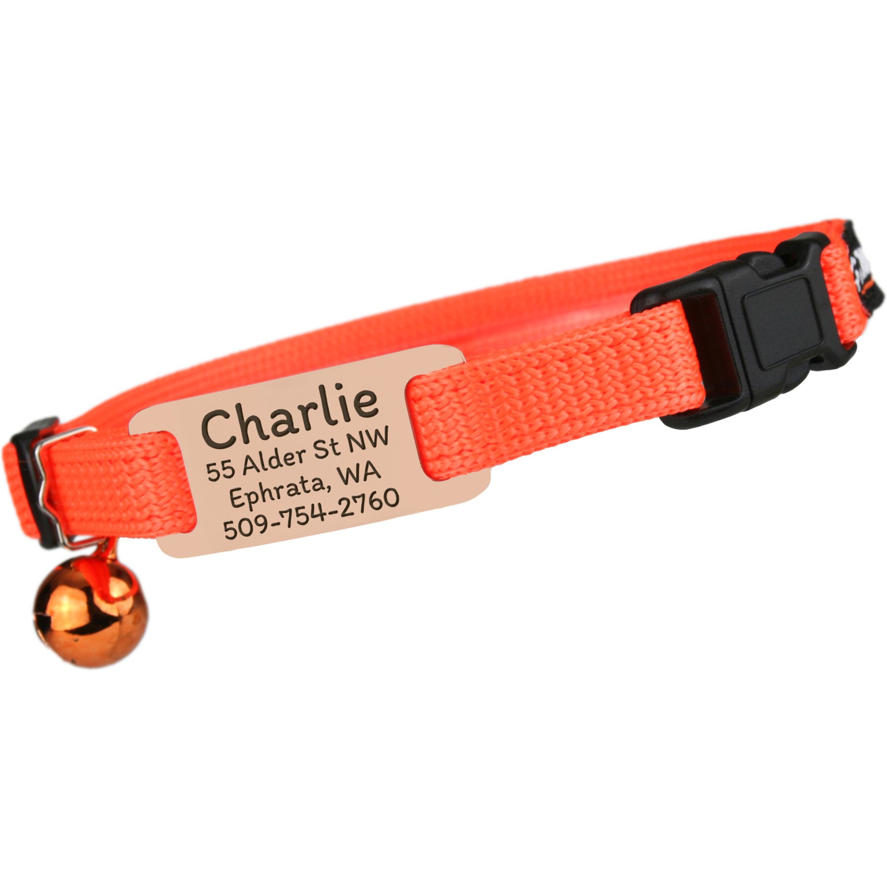 GoTags Personalized Engraved Nameplate Breakaway Cat Collar, Neon Orange/Blush Rose, 8 to 12-in neck, 1/2-in wide