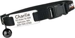GoTags Personalized Engraved Nameplate Breakaway Cat Collar, Midnight Black/Platinum Silver, 8 to 12-in neck, 1/2-in wide slide 1 of 7