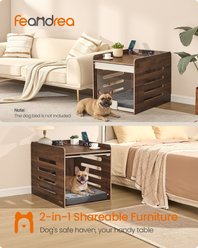FEANDREA Flip-Up Acrylic Door Furniture Style Dog Crate with Charging Station, Natural Walnut, 23.8 inch slide 2 of 6