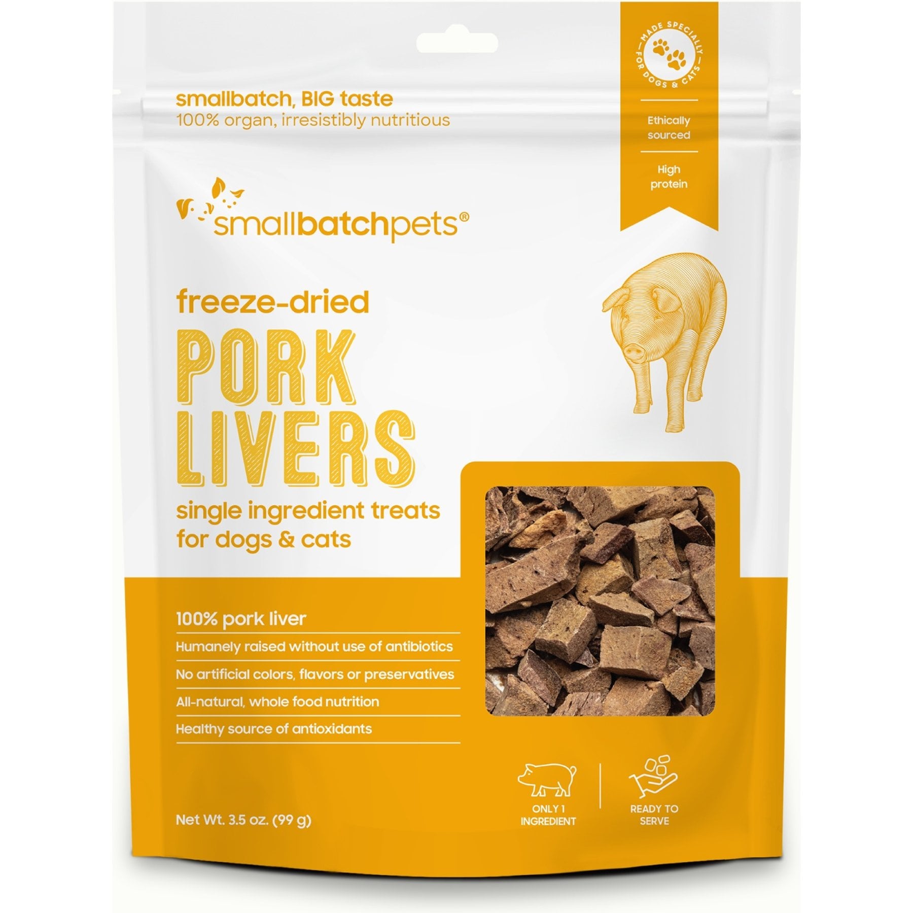 Smallbatch Pets Freeze-Dried Pork Livers Dog Treat, 3.5-oz bag