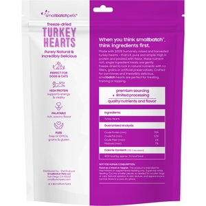Smallbatch Pets Turkey Hearts Grain-Free Adult Freeze-Dried Raw Dog & Cat Treats, 3.5-oz bag