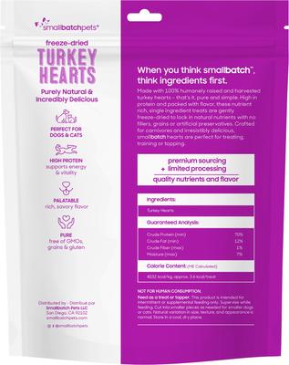 Show full view: Smallbatch Pets Turkey Hearts Grain-Free Adult Freeze-Dried Raw Dog & Cat Treats, 3.5-oz bag slide 7 of 7