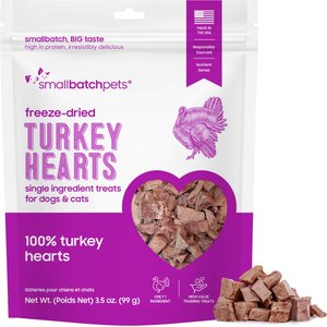 Smallbatch Pets Turkey Hearts Grain-Free Adult Freeze-Dried Raw Dog & Cat Treats, 3.5-oz bag