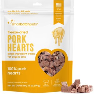 Smallbatch Pets Pork Hearts Grain-Free Adult Freeze-Dried Raw Dog & Cat Treats, 3.5-oz bag