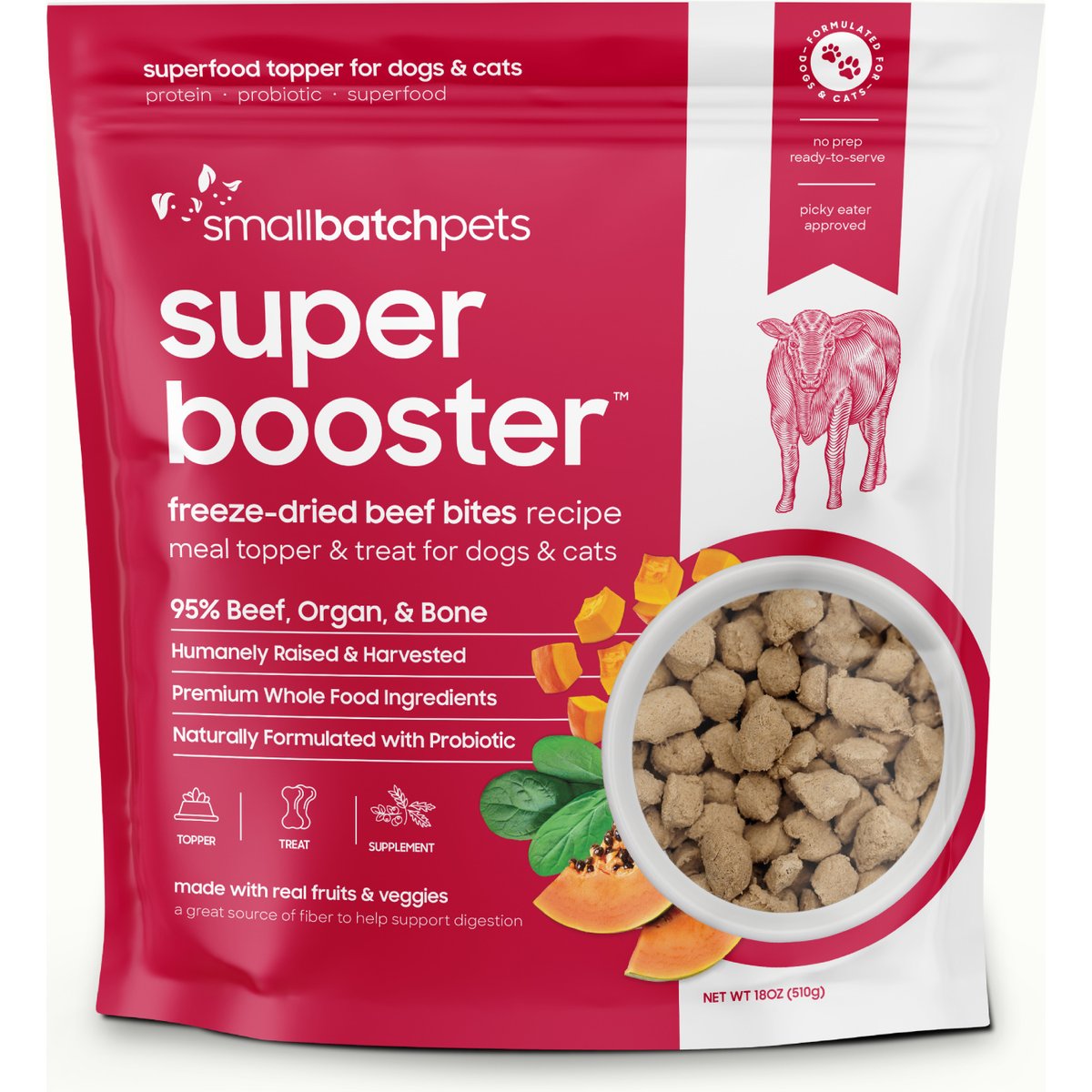 Smallbatch Pets Super Booster Beef Bites Grain-Free Adult Freeze-Dried Dog & Cat Treats, 18-oz bag