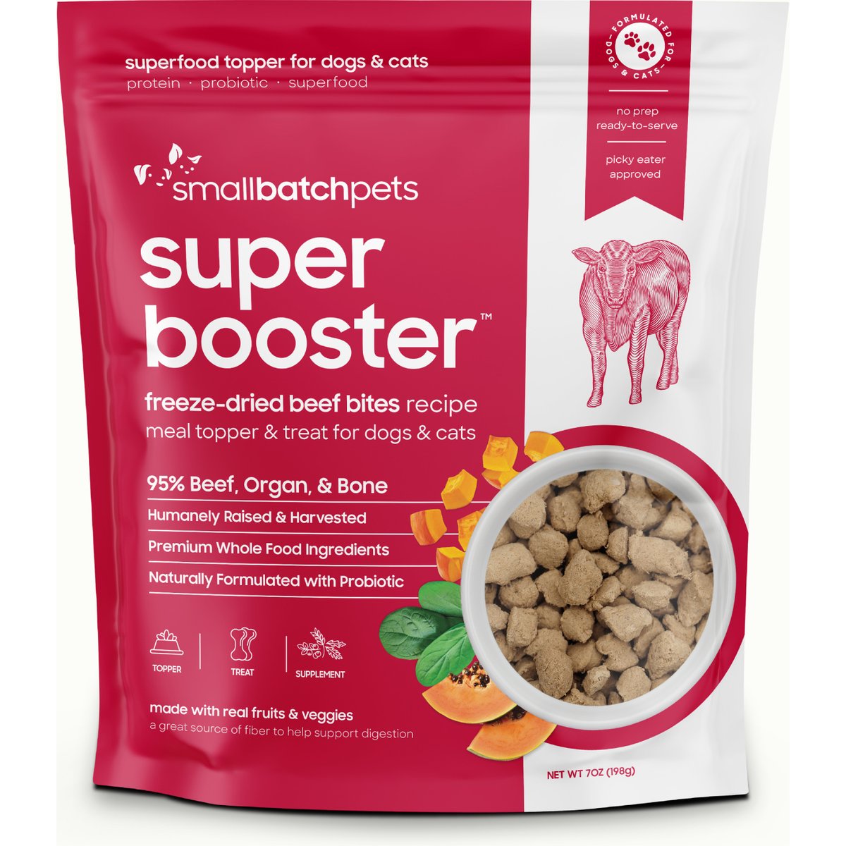 Smallbatch Pets Super Booster Beef Bites Grain-Free Adult Freeze-Dried Dog & Cat Treats, 7-oz bag
